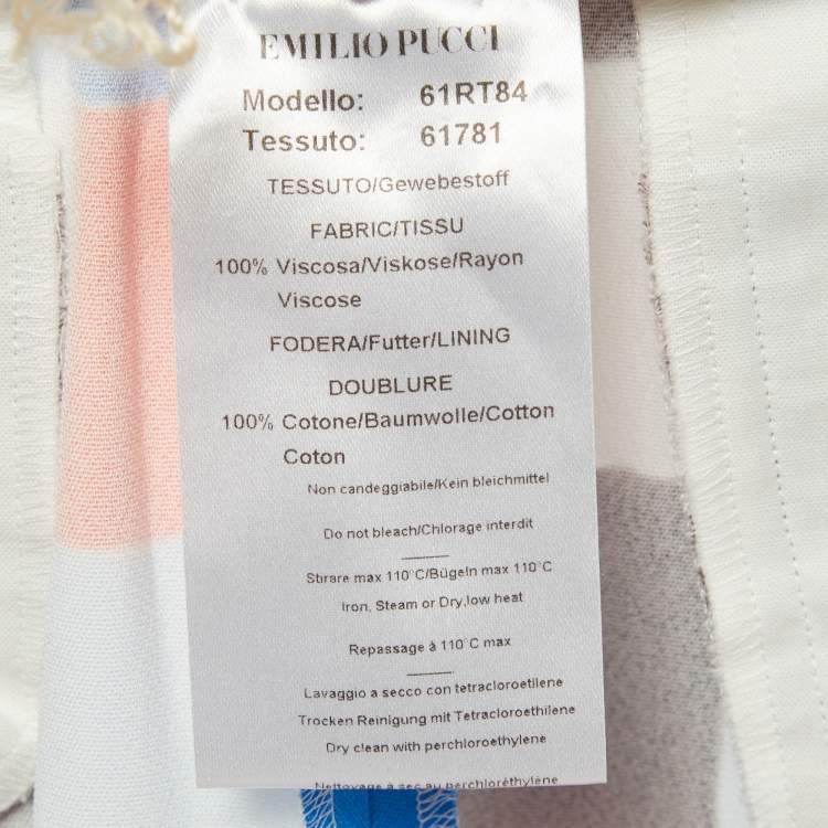 Pre Owned Emilio Pucci Multicolour Quadratini Print Mid-Rise Trousers M