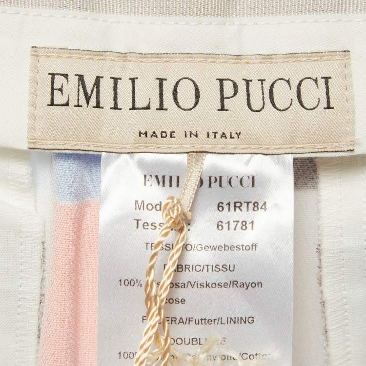 Pre Owned Emilio Pucci Multicolour Quadratini Print Mid-Rise Trousers M