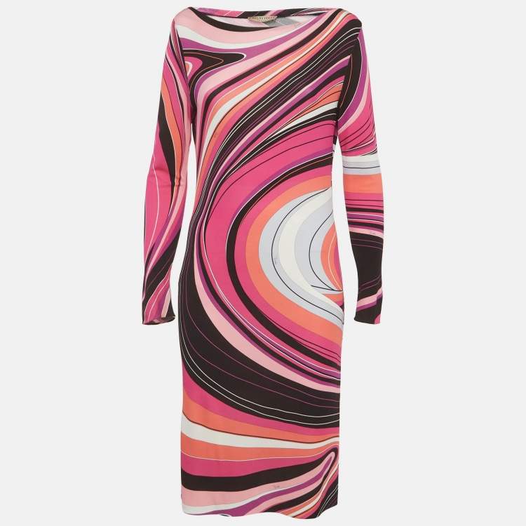 Pre Owned Emilio Pucci Multicolour Psychedelic Print Jersey Midi Dress S