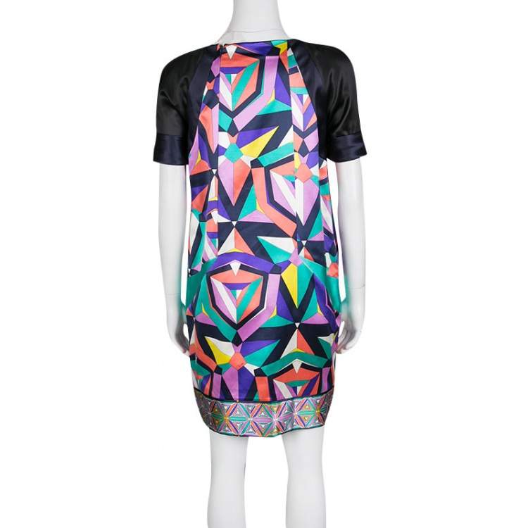 Pre Owned Emilio Pucci Geometric Printed Satin Pocket Detail Shift Dress S