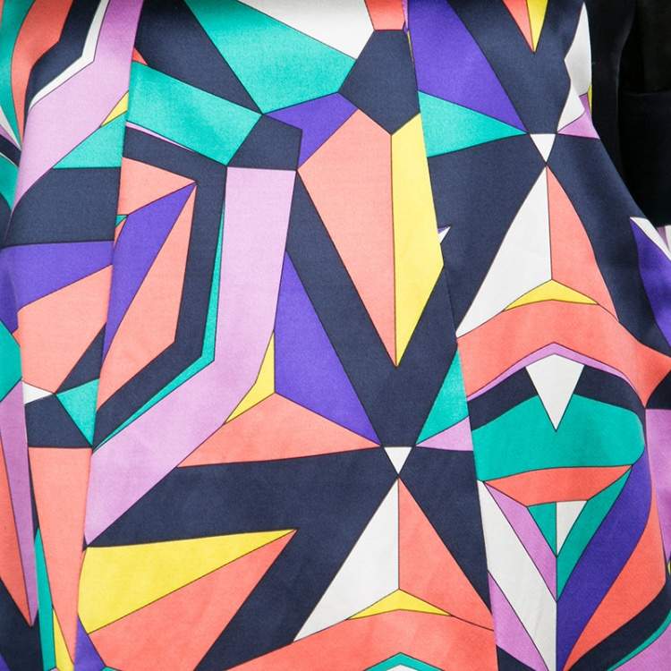 Pre Owned Emilio Pucci Geometric Printed Satin Pocket Detail Shift Dress S