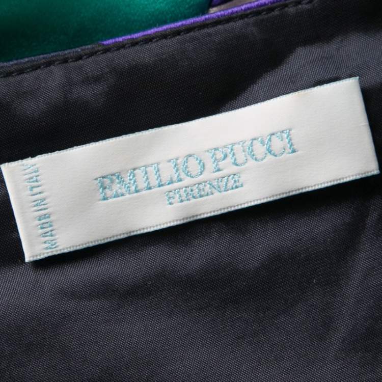 Pre Owned Emilio Pucci Geometric Printed Satin Pocket Detail Shift Dress S