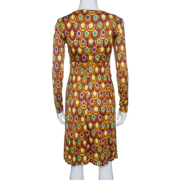 Pre Owned Emilio Pucci Multicolor Printed Silk Jersey Long Sleeve Dress S