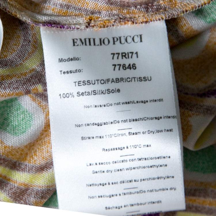 Pre Owned Emilio Pucci Multicolor Printed Silk Jersey Long Sleeve Dress S