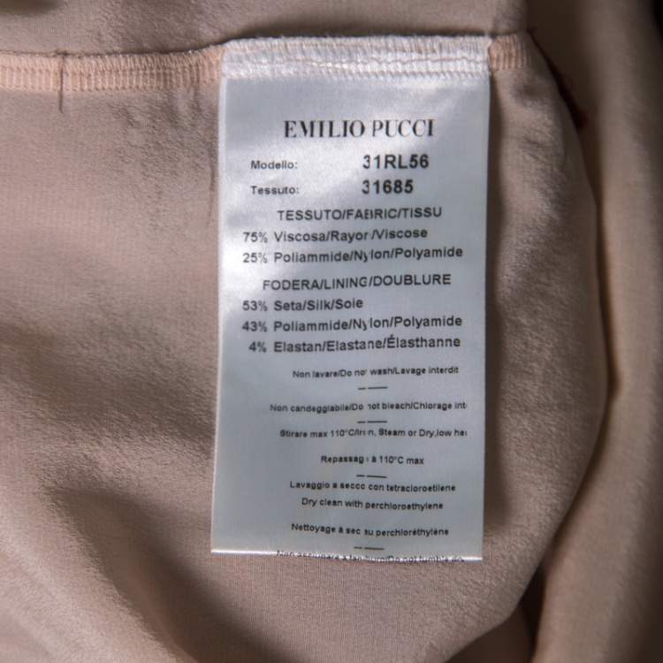 Pre Owned Emilio Pucci Burgundy Floral Lace Scalloped Trim Ruched Dress S