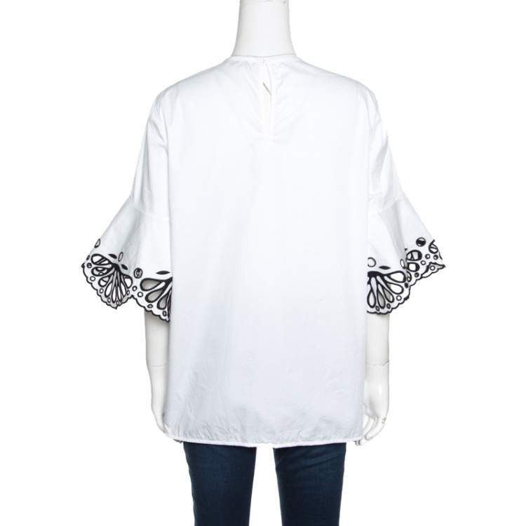 Pre Owned Emilio Pucci White Cotton Sangallo Trim Pintuck Detail Blouse M