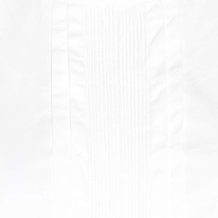 Pre Owned Emilio Pucci White Cotton Sangallo Trim Pintuck Detail Blouse M