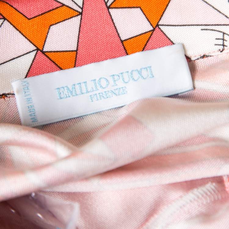Pre Owned Emilio Pucci Pink Printed Silk Belted Shirt Dress S