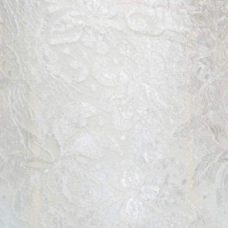 Pre Owned Emilio Pucci White Floral Lace Scalloped Trim Ruched One Shoulder Dress S