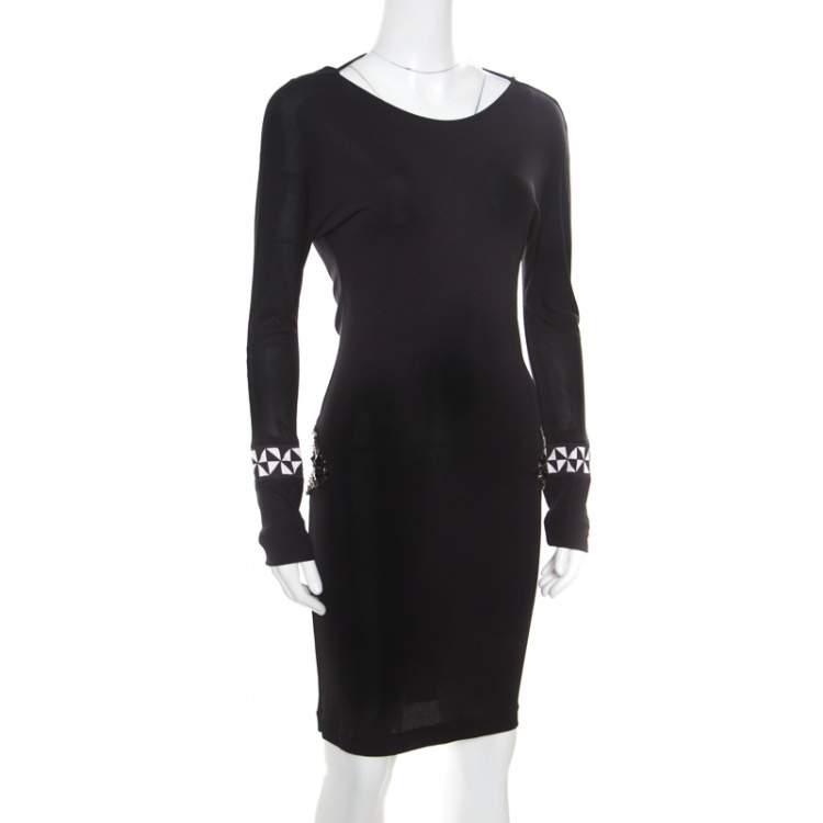 Pre Owned Emilio Pucci Black Knit Crystal Embellished Backless Sheath Dress S