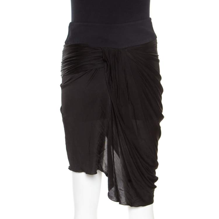 Pre Owned Emilio Pucci Black Draped Jersey Asymmetric Mini Skirt S