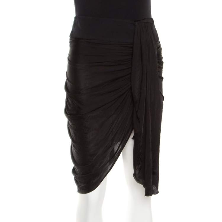 Pre Owned Emilio Pucci Black Draped Jersey Asymmetric Mini Skirt S