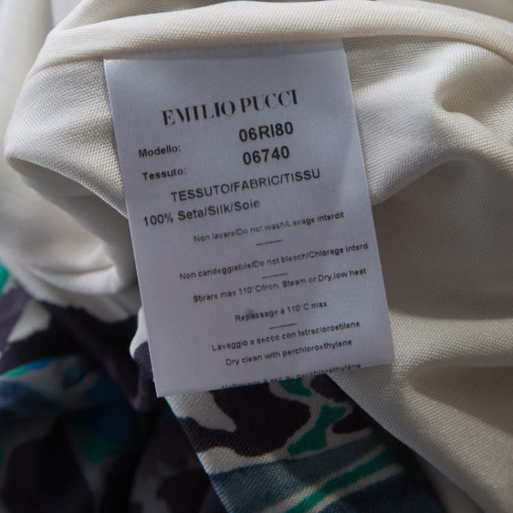Pre Owned Emilio Pucci Multicolor Printed Silk Jersey Power Shoulder Draped Dress M