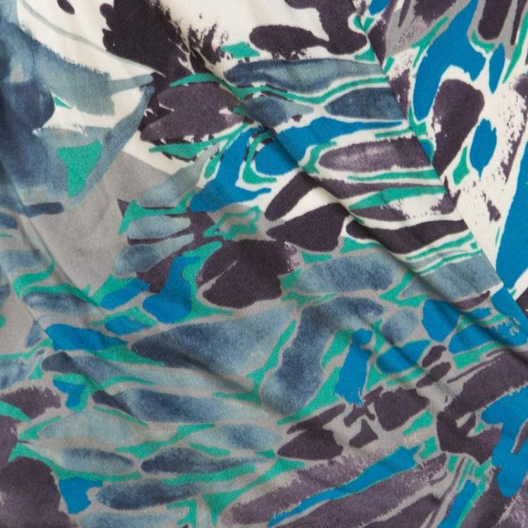 Pre Owned Emilio Pucci Multicolor Printed Silk Jersey Power Shoulder Draped Dress M