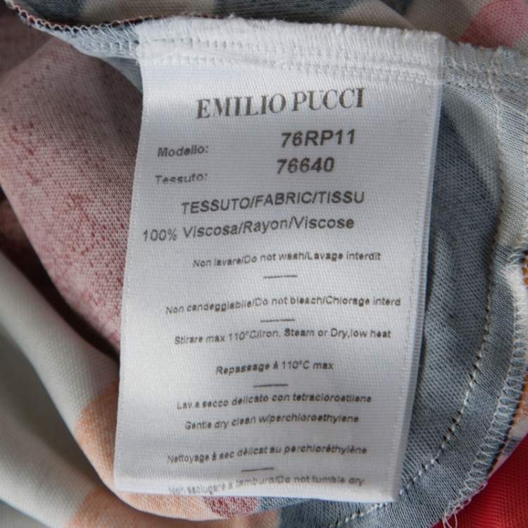 Pre Owned Emilio Pucci Firenze Multicolor Printed Jersey Plunge Neck Peplum Top M