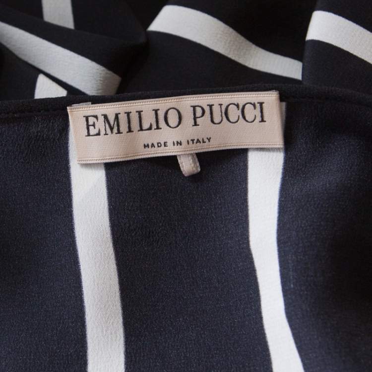 Pre Owned Emilio Pucci Black and White Striped Silk Oversized Sleeveless Top S