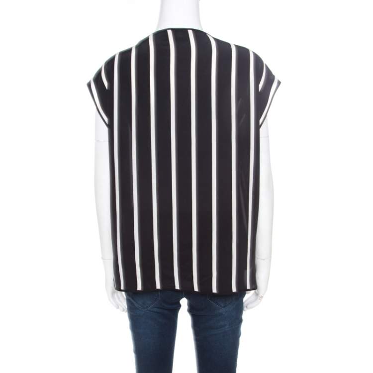 Pre Owned Emilio Pucci Black and White Striped Silk Oversized Sleeveless Top S