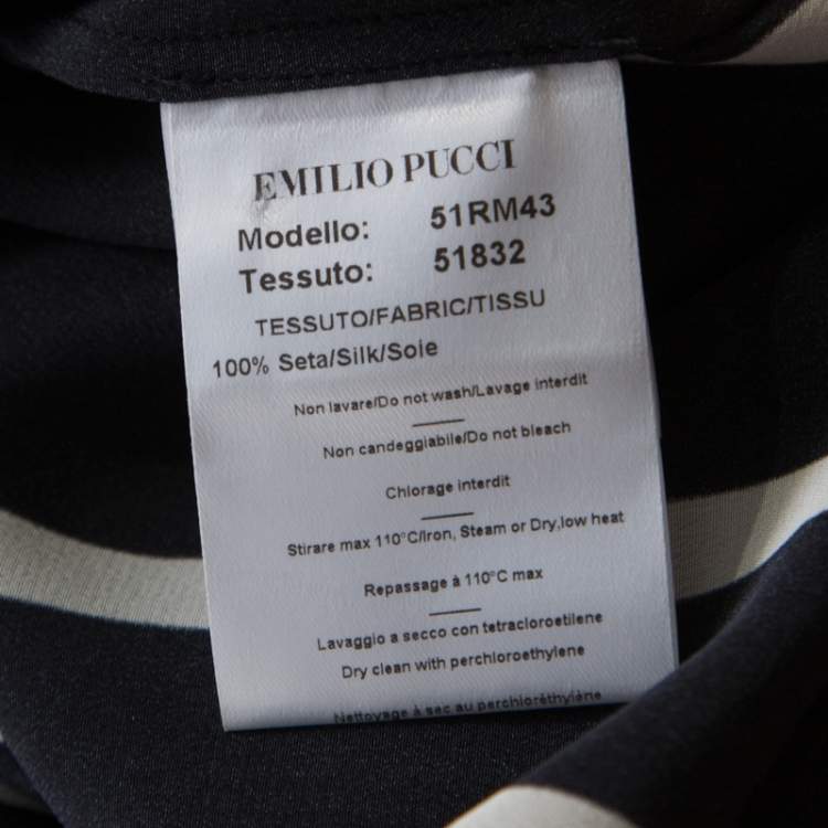 Pre Owned Emilio Pucci Black and White Striped Silk Oversized Sleeveless Top S