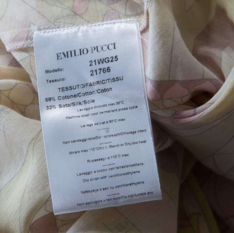 Pre Owned Emilio Pucci Multicolor Washed Out Printed Cotton and Silk Shirt Dress L