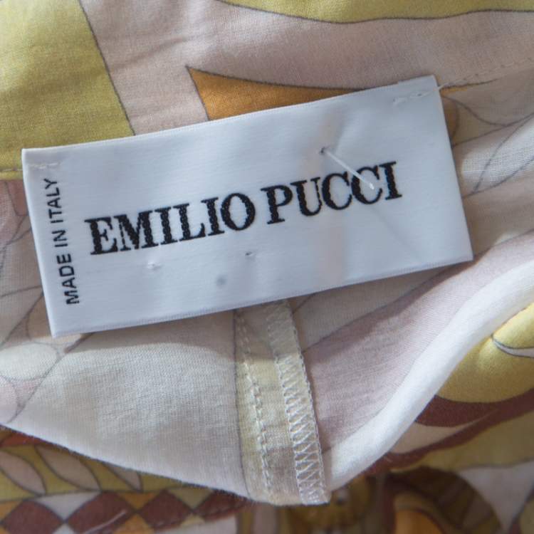 Pre Owned Emilio Pucci Multicolor Washed Out Printed Cotton and Silk Shirt Dress L