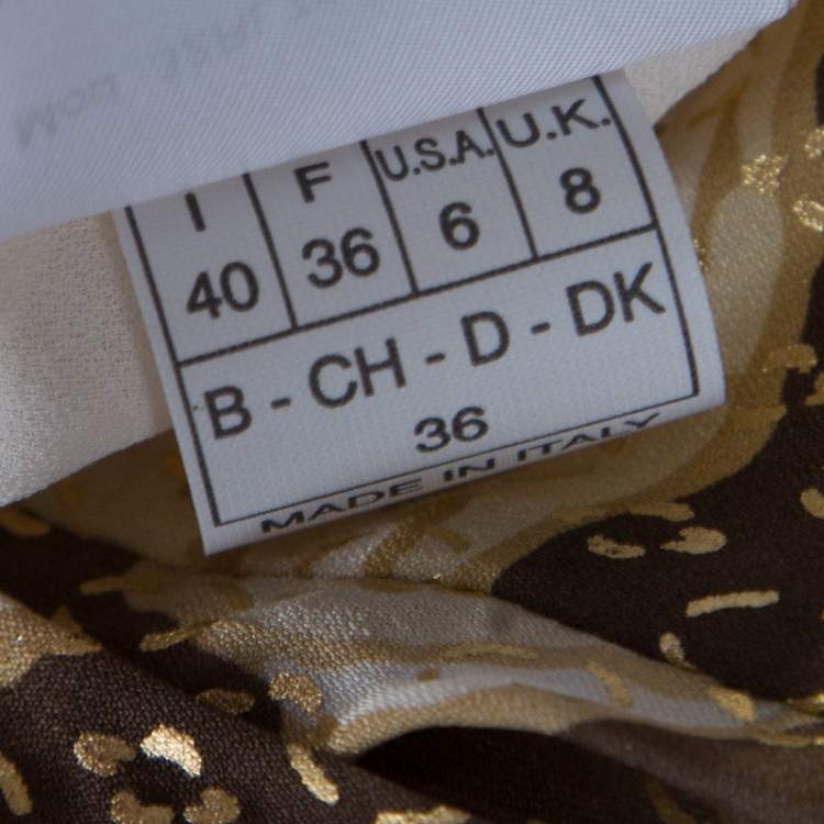 Pre Owned Emilio Pucci Brown and Beige Foil Printed Silk Long Sleeve Dress S