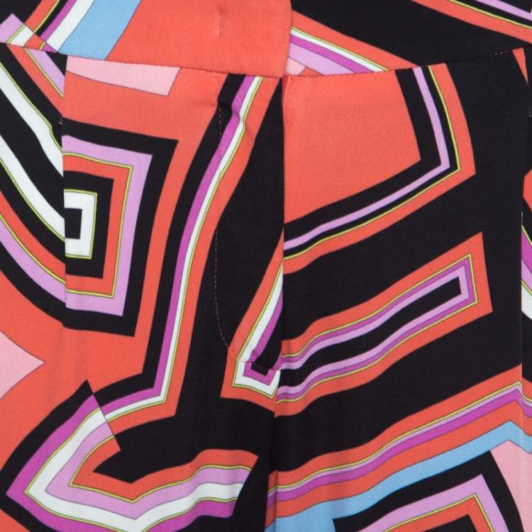 Pre Owned Emilio Pucci Multicolor Monogram Print Crepe Knit Trousers S