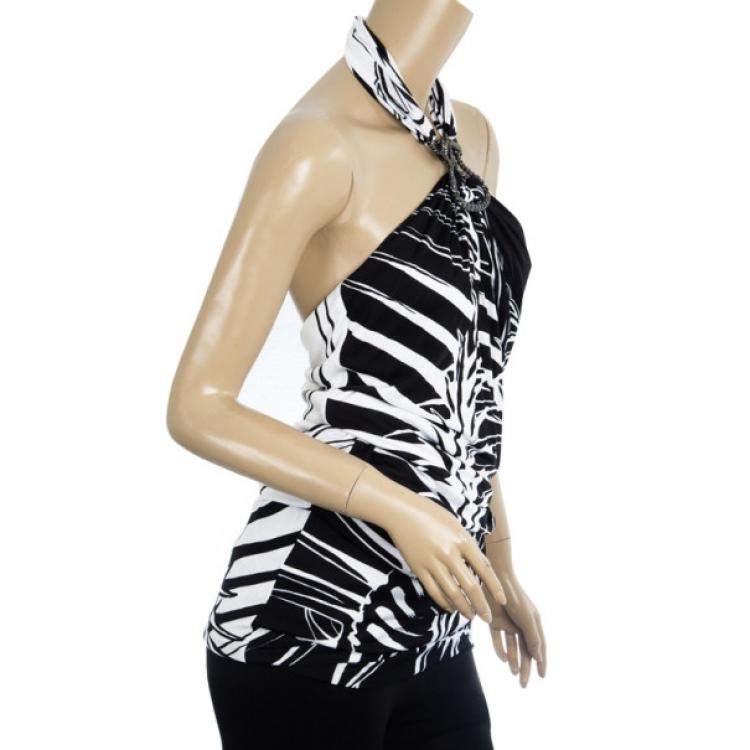Pre Owned Emilio Pucci Bianco Nero Stretch Top S