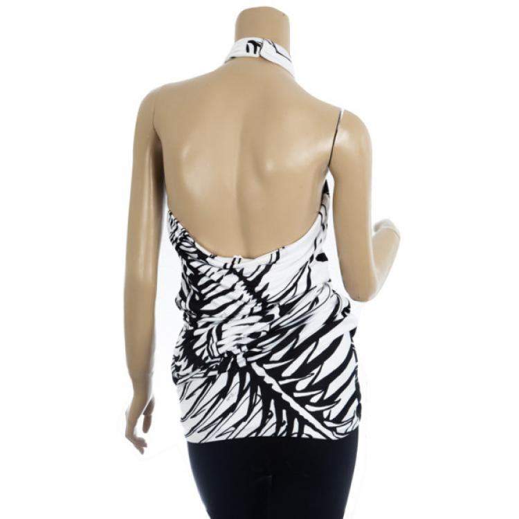 Pre Owned Emilio Pucci Bianco Nero Stretch Top S