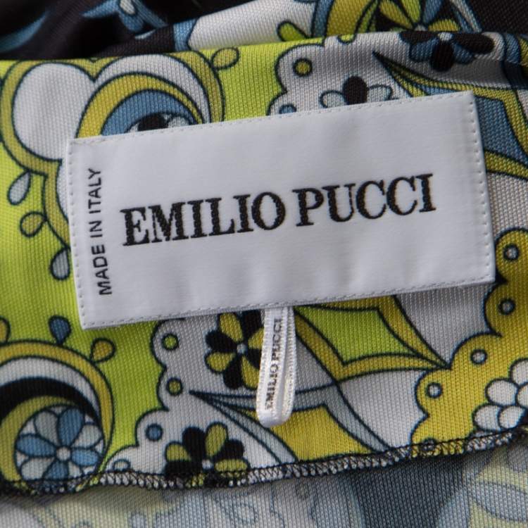 Pre Owned Emilio Pucci Multicolor Printed Stretch Jersey Plunge Neck Dress S