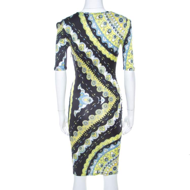 Pre Owned Emilio Pucci Multicolor Printed Stretch Jersey Plunge Neck Dress S