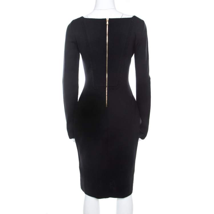 Pre Owned Emilio Pucci Black Wool Gold Beaded Long Sleeve Corset Dress M 