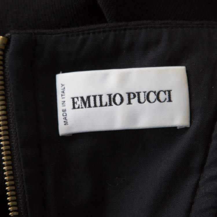 Pre Owned Emilio Pucci Black Wool Gold Beaded Long Sleeve Corset Dress M 