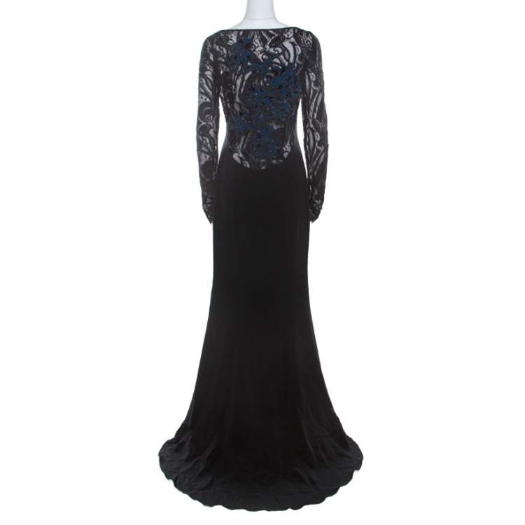 Pre Owned Emilio Pucci Black Silk Guipure Lace Detail Evening Dress M 