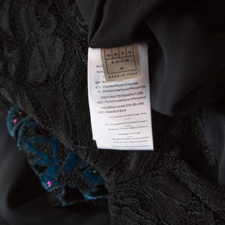Pre Owned Emilio Pucci Black Silk Guipure Lace Detail Evening Dress M 