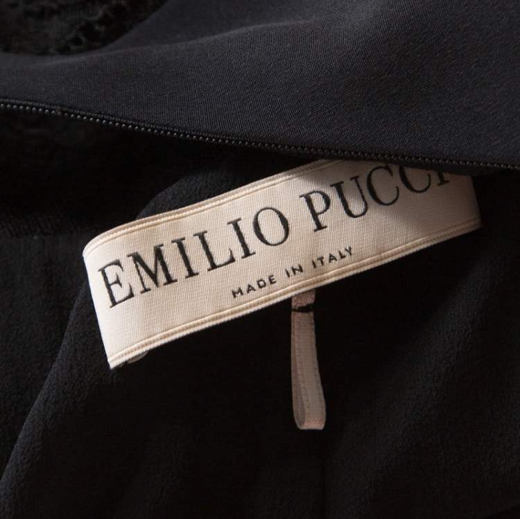 Pre Owned Emilio Pucci Black Silk Guipure Lace Detail Evening Dress M 