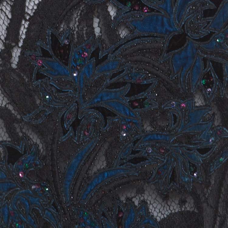 Pre Owned Emilio Pucci Black Silk Guipure Lace Detail Evening Dress M 