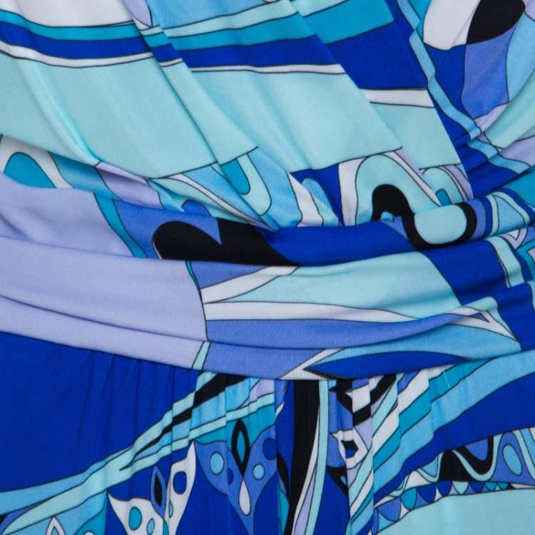 Pre Owned Emilio Pucci Blue Abstract Printed Jersey Sleeveless Tapered Jumpsuit S 