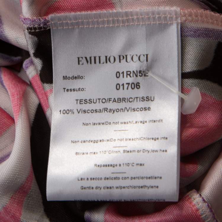 Pre Owned Emilio Pucci Multicolor Signature Print Jersey Knit Drawstring Short Dress M