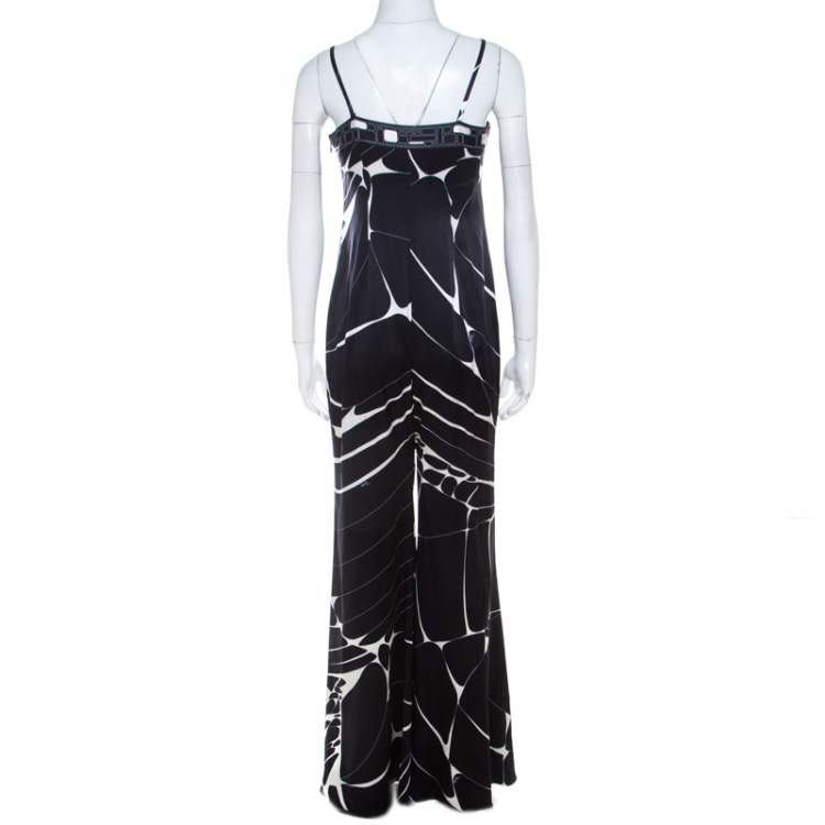 Pre Owned Emilio Pucci Monochrome Abstract Print Silk Strappy Jumpsuit M