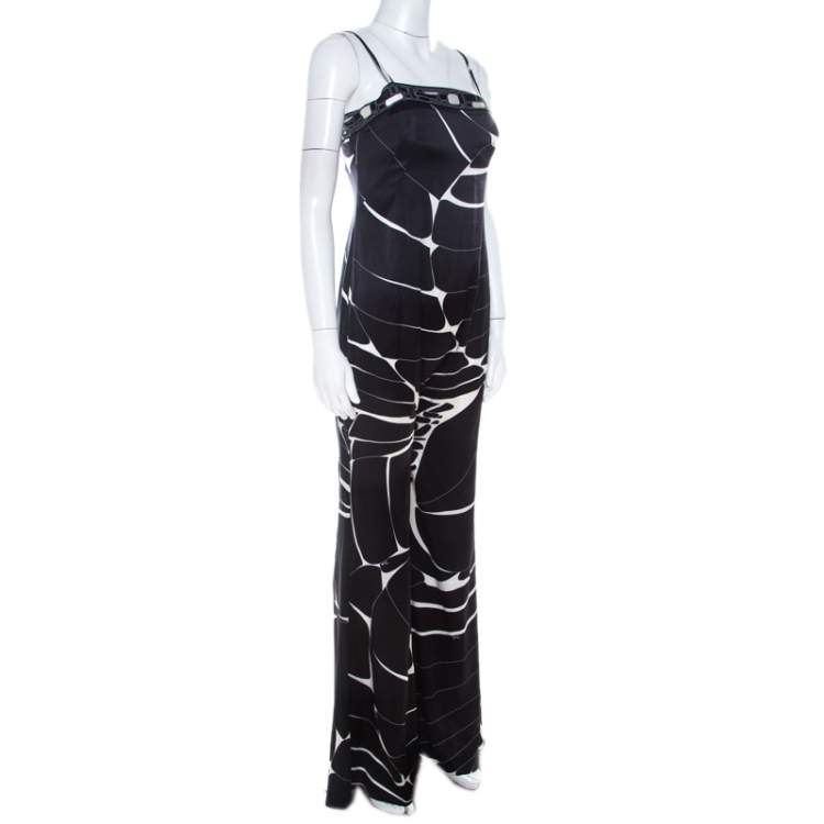 Pre Owned Emilio Pucci Monochrome Abstract Print Silk Strappy Jumpsuit M