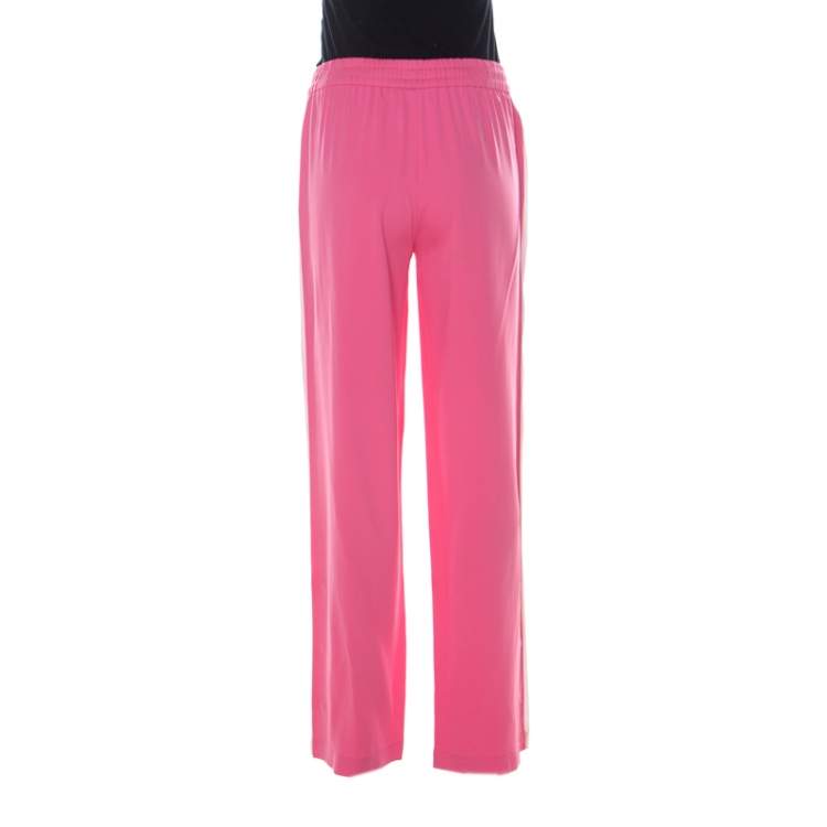 Pre Owned Emilio Pucci Pink Silk Blend Striped Side Seam Snap Button Sweatpants S