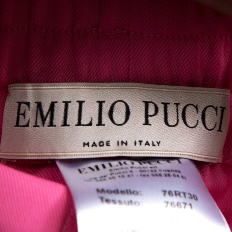 Pre Owned Emilio Pucci Pink Silk Blend Striped Side Seam Snap Button Sweatpants S