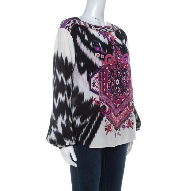 Pre Owned Emilio Pucci Multicolor Printed Silk Blouse M