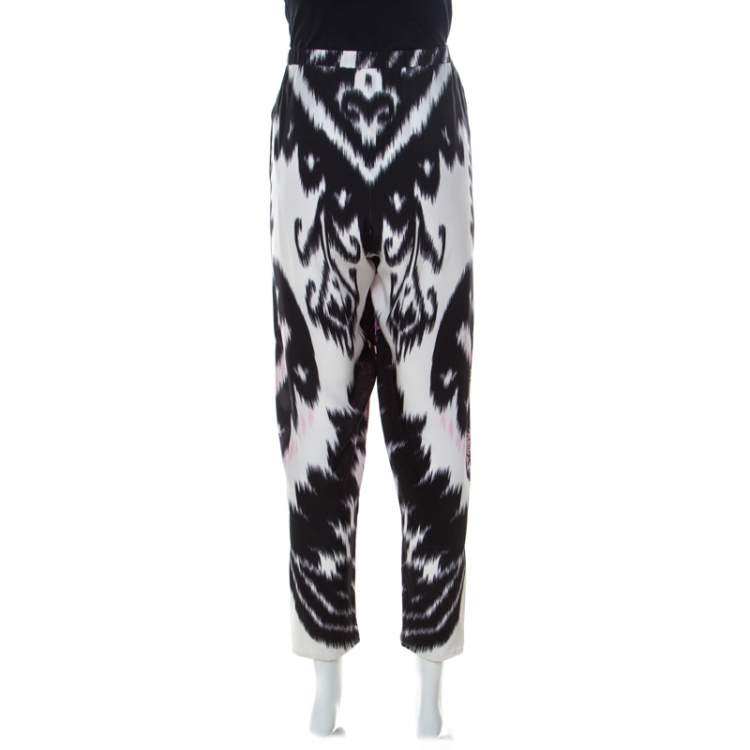 Pre Owned Emilio Pucci Multicolor Printed Silk Drawstring Waist Tapered Pants M