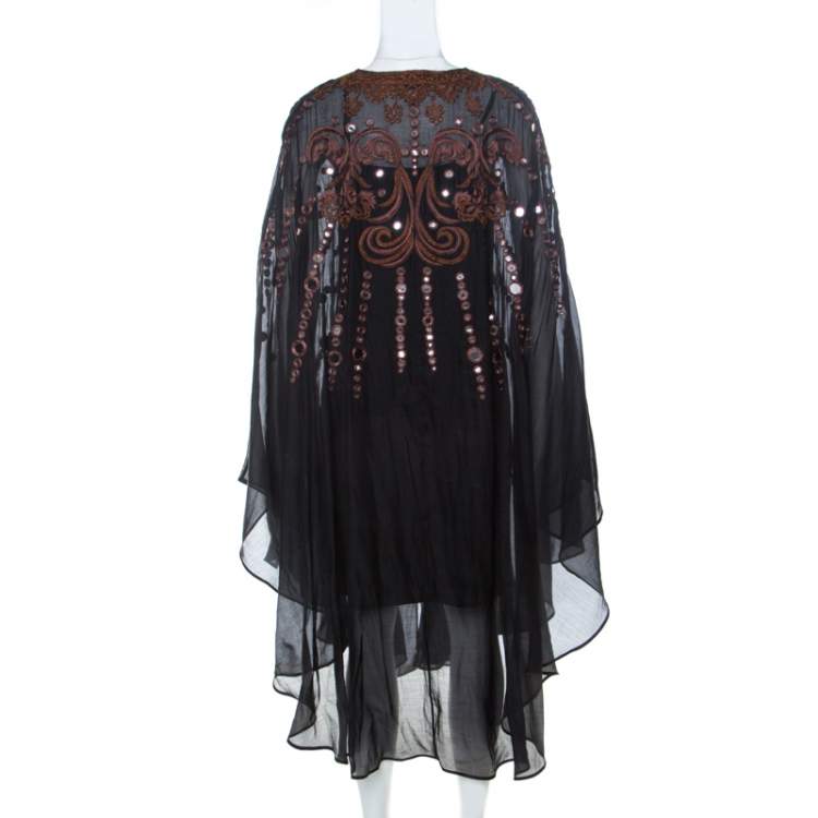 Pre Owned Emilio Pucci Black Mirror Embellished Silk Blend Kaftan Dress S