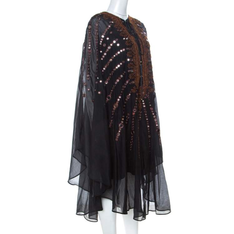 Pre Owned Emilio Pucci Black Mirror Embellished Silk Blend Kaftan Dress S