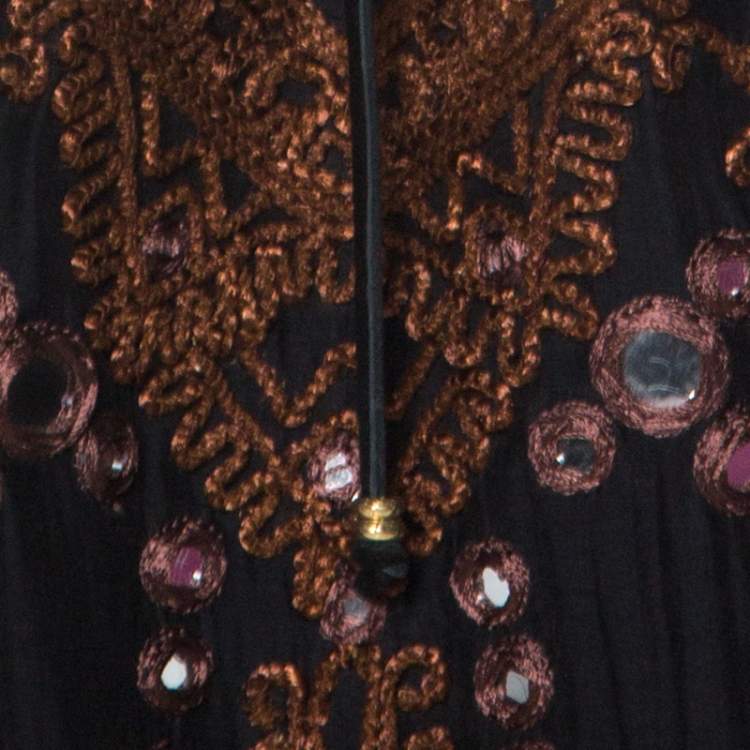 Pre Owned Emilio Pucci Black Mirror Embellished Silk Blend Kaftan Dress S