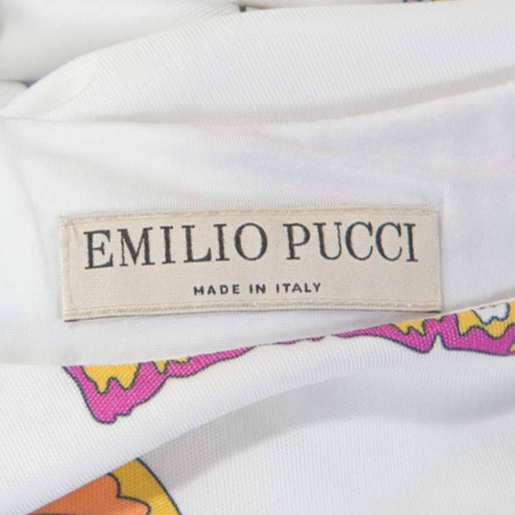 Pre Owned Emilio Pucci White Butterfly Print Knit Tunic Top M