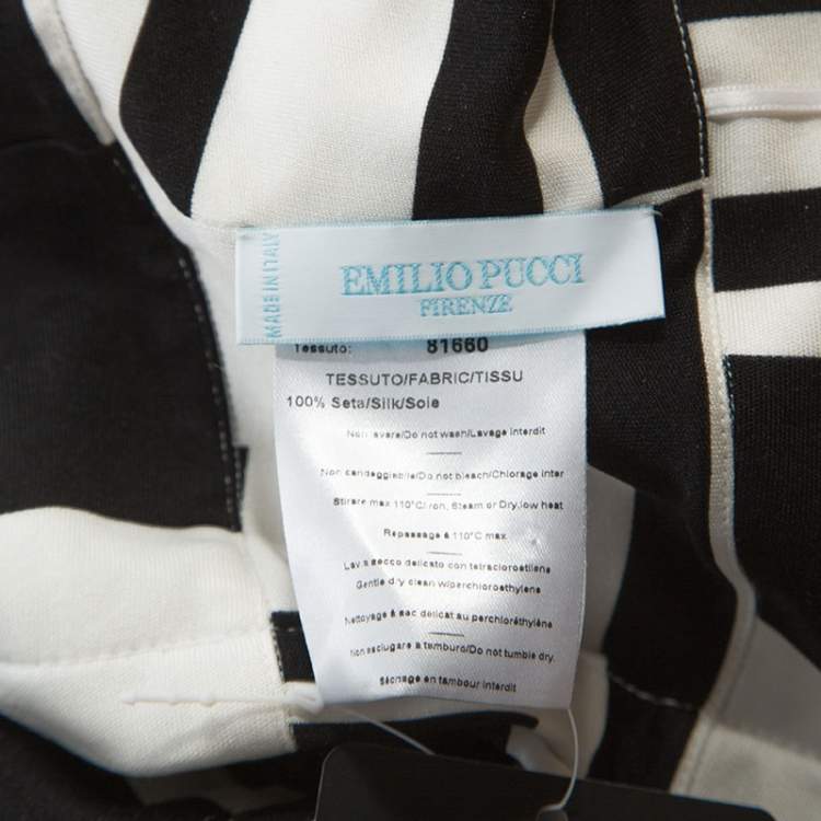 Pre Owned Emilio Pucci Monochrome Printed Silk Beaded Collar Dress M