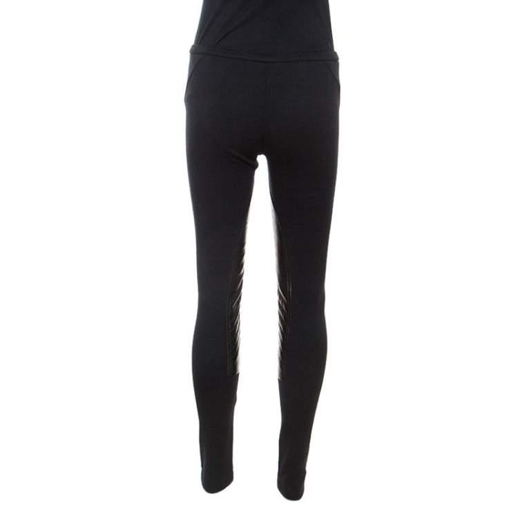 Pre Owned Emilio Pucci Black Stretch Wool Leather Patch Detail Leggings S